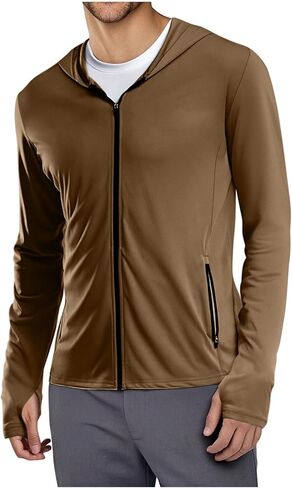 جاكيت رجالي واقي من الشمس بعامل حماية من الأشعة فوق البنفسجية 50+ هوديي بسحاب كامل للحماية من الأشعة فوق البنفسجية بعامل حماية من الشمس وأكمام طويلة مع جيوب وفتحة إبهام in Kuwait