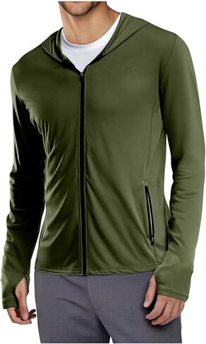 Mens Sun Jacket UPF 50+ Hoodie Full Zip UV Protection SPF Cooling Rash Guard Long Sleeve with Pockets & Thumb Hole in Saudi Arabia