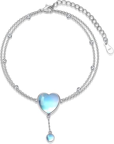 LONAGO Moonstone Anklet S925 Sterling Silver Adjustable Layered Foot Ankle for Women in Saudi Arabia