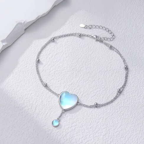 LONAGO Moonstone Anklet S925 Sterling Silver Adjustable Layered Foot Ankle for Women in Saudi Arabia