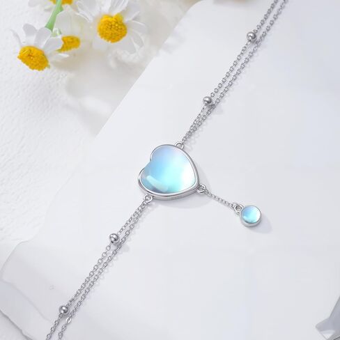 LONAGO Moonstone Anklet S925 Sterling Silver Adjustable Layered Foot Ankle for Women in Saudi Arabia