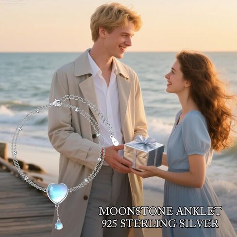 LONAGO Moonstone Anklet S925 Sterling Silver Adjustable Layered Foot Ankle for Women in Saudi Arabia