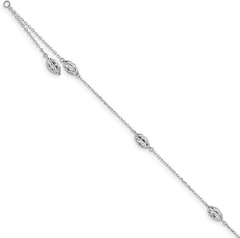 Roy Rose Jewelry 14K White Gold Puffed Rice Bead Anklet ~ Length 9'' inches in Saudi Arabia