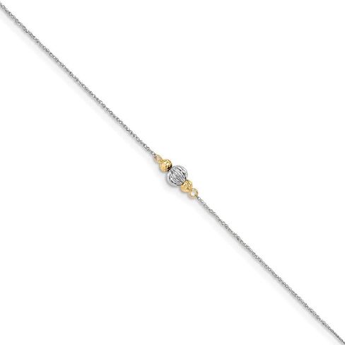 Roy Rose Jewelry 14K White Gold Ropa Two-tone Diamond Cut Bead w/ 1'' extension Anklet ~ Length 9'' inches in Saudi Arabia