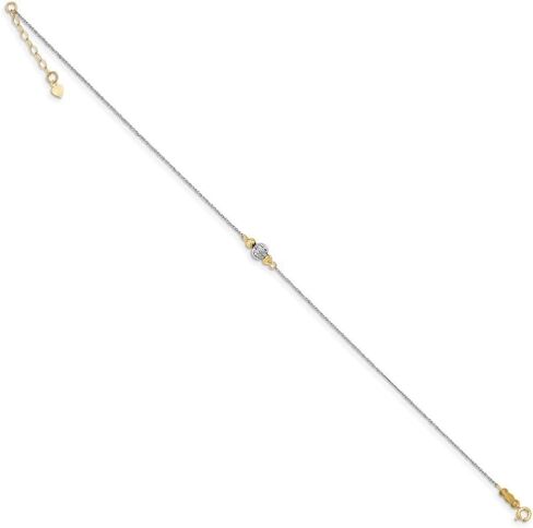Roy Rose Jewelry 14K White Gold Ropa Two-tone Diamond Cut Bead w/ 1'' extension Anklet ~ Length 9'' inches in Saudi Arabia
