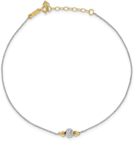 Roy Rose Jewelry 14K White Gold Ropa Two-tone Diamond Cut Bead w/ 1'' extension Anklet ~ Length 9'' inches in Saudi Arabia