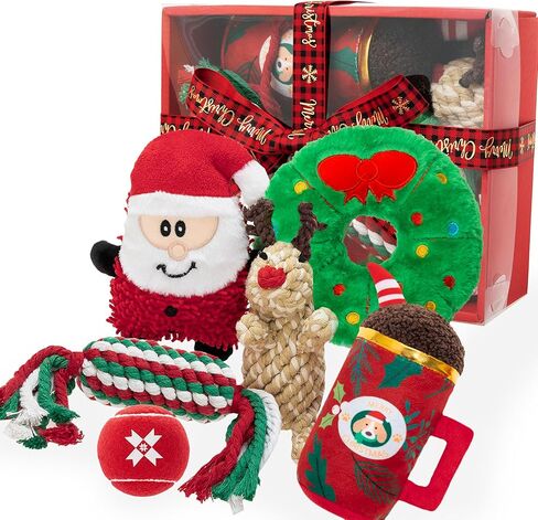 Christmas Dog Toys, Dog Squeaky Toys & Dog Rope Toys & Dog Tennis Toy Ball, Soft Plush Christmas Dog Toys & Rubber Dog Toys for Small, Medium, Large Dogs in Kuwait