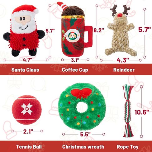 Christmas Dog Toys, Dog Squeaky Toys & Dog Rope Toys & Dog Tennis Toy Ball, Soft Plush Christmas Dog Toys & Rubber Dog Toys for Small, Medium, Large Dogs in Kuwait