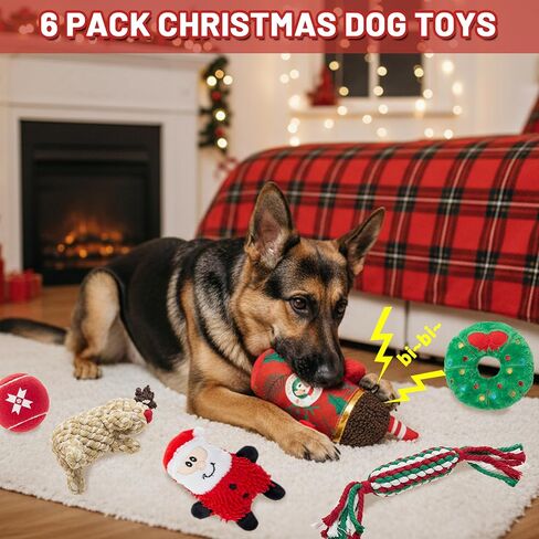 Christmas Dog Toys, Dog Squeaky Toys & Dog Rope Toys & Dog Tennis Toy Ball, Soft Plush Christmas Dog Toys & Rubber Dog Toys for Small, Medium, Large Dogs in Kuwait
