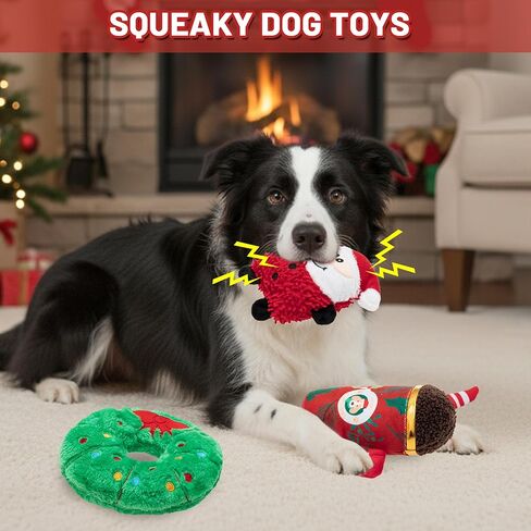 Christmas Dog Toys, Dog Squeaky Toys & Dog Rope Toys & Dog Tennis Toy Ball, Soft Plush Christmas Dog Toys & Rubber Dog Toys for Small, Medium, Large Dogs in Kuwait
