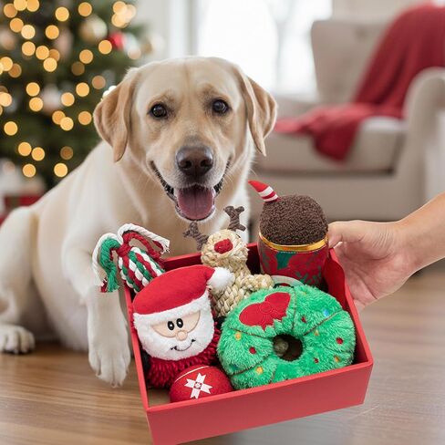 Christmas Dog Toys, Dog Squeaky Toys & Dog Rope Toys & Dog Tennis Toy Ball, Soft Plush Christmas Dog Toys & Rubber Dog Toys for Small, Medium, Large Dogs in Kuwait