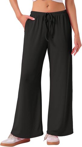 cheibear Women's Ribbed Knit Lounge Bottoms Wide Leg Soft Comfy Loose Fit Outfits Casual Pajama Pants with Pockets in Saudi Arabia