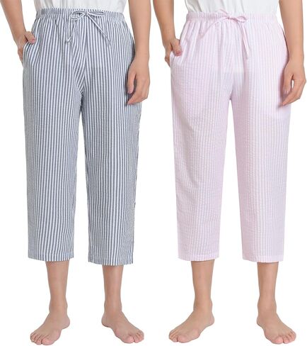 Latuza Women's Seersucker Pajamas Capris Cotton Capri Pj Pants in Saudi Arabia