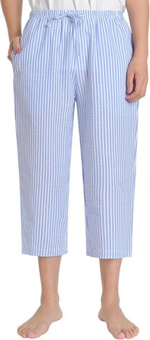Latuza Women's Seersucker Pajamas Capris Cotton Capri Pj Pants in Saudi Arabia