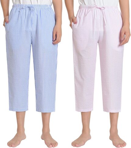 Latuza Women's Seersucker Pajamas Capris Cotton Capri Pj Pants in Saudi Arabia