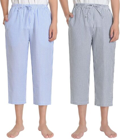 Latuza Women's Seersucker Pajamas Capris Cotton Capri Pj Pants in Saudi Arabia