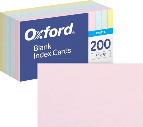 Oxford Blank Index Cards, Blank Note Cards, Flashcards for School, 4 Assorted Pastel Colors: Pink, Blue, Green and Yellow, 3 Inch x 5 Inch, 200 Cards Per Pack (1017491) in Saudi Arabia