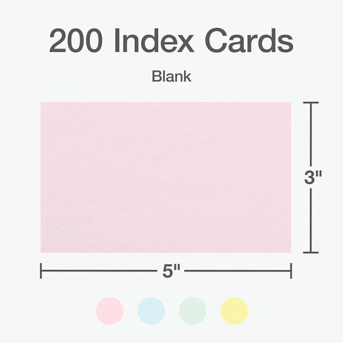 Oxford Blank Index Cards, Blank Note Cards, Flashcards for School, 4 Assorted Pastel Colors: Pink, Blue, Green and Yellow, 3 Inch x 5 Inch, 200 Cards Per Pack (1017491) in Saudi Arabia