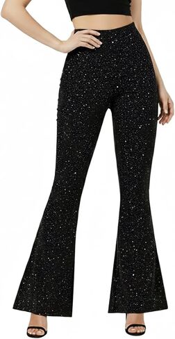 ELASAD طماق متوهجة سباركلي للنساء، سراويل لامعة لامعة ذات جرس سفلي لنوادي الحفلات in Kuwait