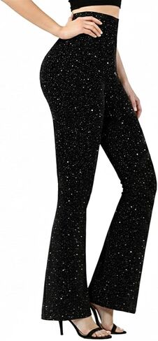 ELASAD طماق متوهجة سباركلي للنساء، سراويل لامعة لامعة ذات جرس سفلي لنوادي الحفلات in Kuwait