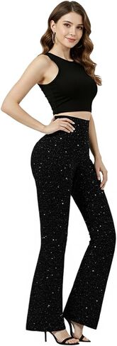 ELASAD طماق متوهجة سباركلي للنساء، سراويل لامعة لامعة ذات جرس سفلي لنوادي الحفلات in Kuwait