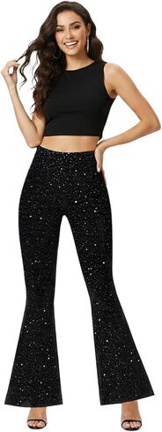 ELASAD طماق متوهجة سباركلي للنساء، سراويل لامعة لامعة ذات جرس سفلي لنوادي الحفلات in Kuwait