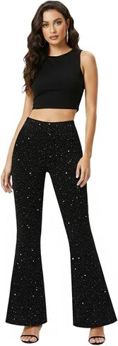 ELASAD طماق متوهجة سباركلي للنساء، سراويل لامعة لامعة ذات جرس سفلي لنوادي الحفلات in Kuwait