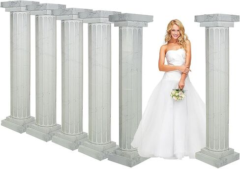 Fun Express Marble Look Fluted Pillars Cardboard Columns 6 Pack - Premium 6 Ft Wedding Decorations for Ceremony Backdrop | Party & Prom Decor Photo Booth Props | White Stand-Up Event Pillars in Saudi Arabia