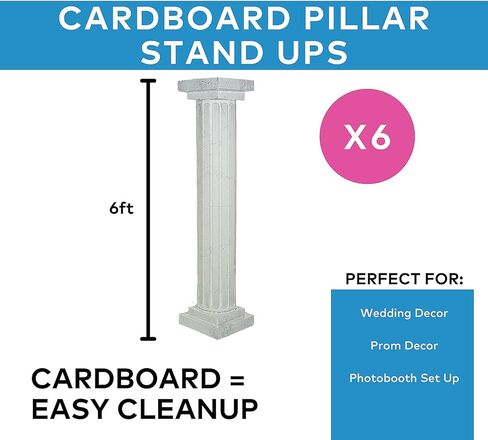 Fun Express Marble Look Fluted Pillars Cardboard Columns 6 Pack - Premium 6 Ft Wedding Decorations for Ceremony Backdrop | Party & Prom Decor Photo Booth Props | White Stand-Up Event Pillars in Saudi Arabia