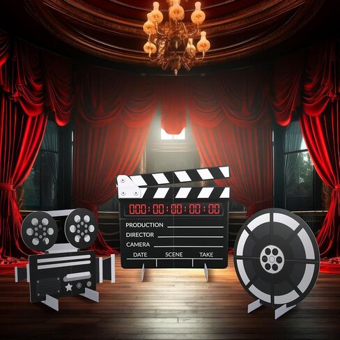 3 Pieces Large Movie Night Party Stand Decorations Movie Theater Decor 23.6 Inch Film Clapper Board and Reel Projector for Night Decorations Home Room Theater Decor Party Supplies in Saudi Arabia