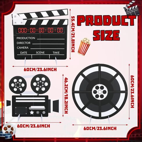 3 Pieces Large Movie Night Party Stand Decorations Movie Theater Decor 23.6 Inch Film Clapper Board and Reel Projector for Night Decorations Home Room Theater Decor Party Supplies in Saudi Arabia