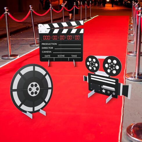 3 Pieces Large Movie Night Party Stand Decorations Movie Theater Decor 23.6 Inch Film Clapper Board and Reel Projector for Night Decorations Home Room Theater Decor Party Supplies in Saudi Arabia
