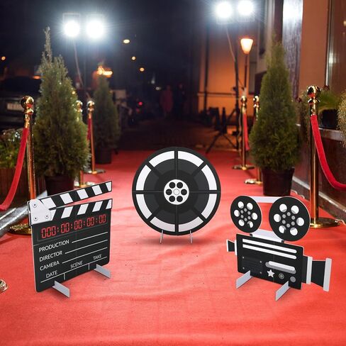 3 Pieces Large Movie Night Party Stand Decorations Movie Theater Decor 23.6 Inch Film Clapper Board and Reel Projector for Night Decorations Home Room Theater Decor Party Supplies in Saudi Arabia