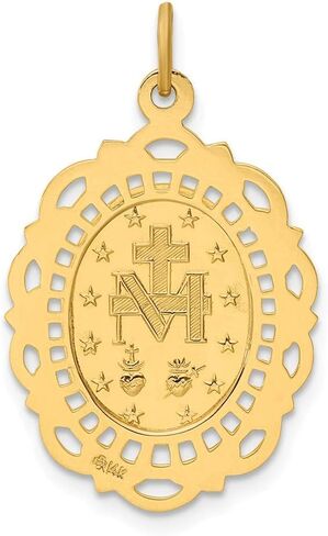14k Yellow Gold Solid/Medium Unique Pierced Oval Virgin Mary Pray for Us Charm Miracle Medal Mary Brushed Matte Finish Pendant Charm Medal in Saudi Arabia