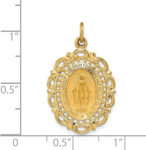 14k Yellow Gold Solid/Medium Unique Pierced Oval Virgin Mary Pray for Us Charm Miracle Medal Mary Brushed Matte Finish Pendant Charm Medal in Saudi Arabia