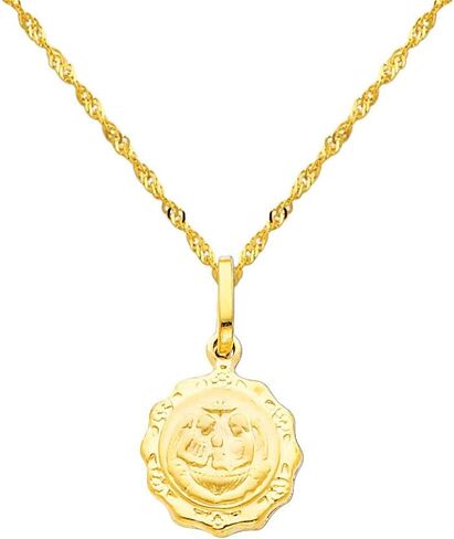 The World Jewelry Center 14k Yellow Gold Religious Baptism Pendant with 1.2mm Singapore Chain Necklace in Saudi Arabia