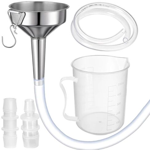 Steel Transmission Funnel for Automotive Use, Wide Mouth Oil Funnel with 2 Different Diameter Clear Plastic Tubing (3.28 Ft Each) for Car, Gasoline, Engine, Coolant, Water, Fluid, Oil Change in Saudi Arabia