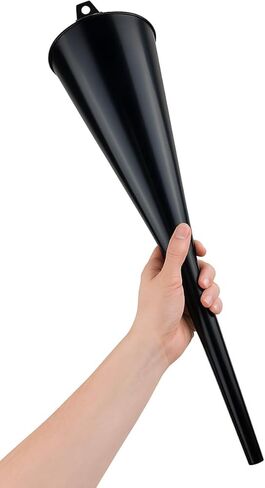 Auto Long Neck Funnel | Pack of 2 | 18" (45.7 cm) Length, 5" (12.7 cm) Diameter Mouth | Sturdy Black Plastic | Ideal for Oil, Transmission Fluid, Gasoline Additives in Saudi Arabia