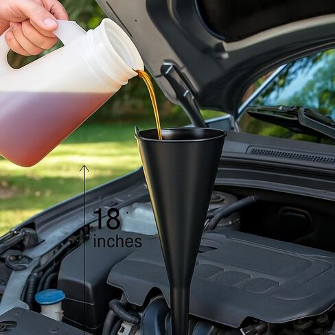 Auto Long Neck Funnel | Pack of 2 | 18" (45.7 cm) Length, 5" (12.7 cm) Diameter Mouth | Sturdy Black Plastic | Ideal for Oil, Transmission Fluid, Gasoline Additives in Saudi Arabia