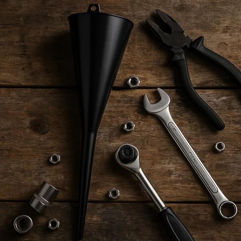 Auto Long Neck Funnel | Pack of 2 | 18" (45.7 cm) Length, 5" (12.7 cm) Diameter Mouth | Sturdy Black Plastic | Ideal for Oil, Transmission Fluid, Gasoline Additives in Saudi Arabia