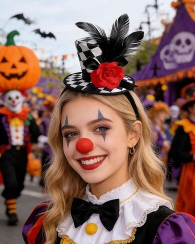 Mini Top Hat for Women Black and White Checkered Clown Headband Checkered Crazy Hats for Adults Men Halloween Cosplay Costume Accessories in Kuwait