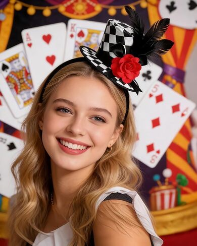 Mini Top Hat for Women Black and White Checkered Clown Headband Checkered Crazy Hats for Adults Men Halloween Cosplay Costume Accessories in Kuwait