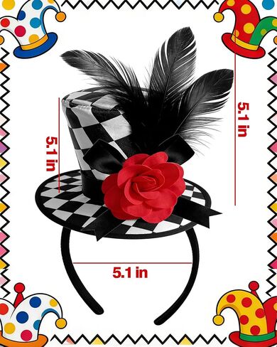 Mini Top Hat for Women Black and White Checkered Clown Headband Checkered Crazy Hats for Adults Men Halloween Cosplay Costume Accessories in Kuwait