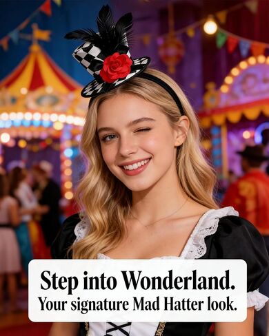 Mini Top Hat for Women Black and White Checkered Clown Headband Checkered Crazy Hats for Adults Men Halloween Cosplay Costume Accessories in Kuwait