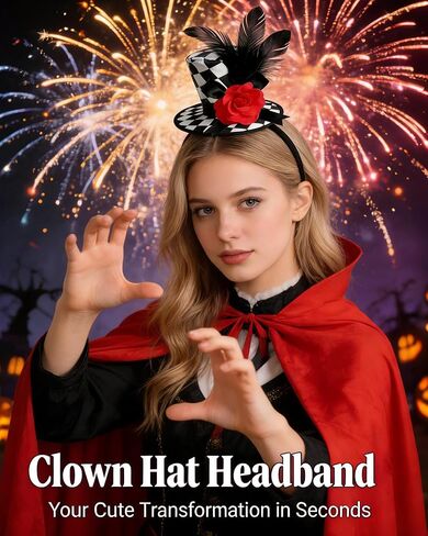 Mini Top Hat for Women Black and White Checkered Clown Headband Checkered Crazy Hats for Adults Men Halloween Cosplay Costume Accessories in Kuwait