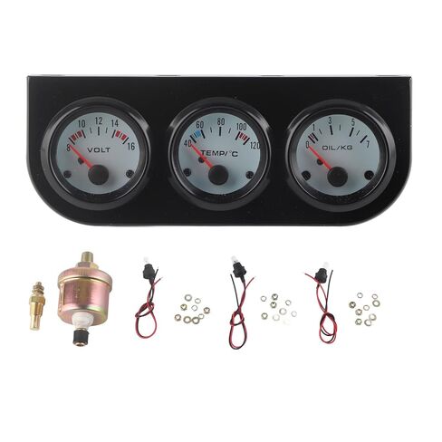 High Accuracy 52mm Universal Car Triple Gauge Cluster with Red Pointer, Light on Dial for Easy Night Reading, for Gasoline Car, Boat, Truck, 3 Gange Kit, DC 12V, Blackwhite in Saudi Arabia