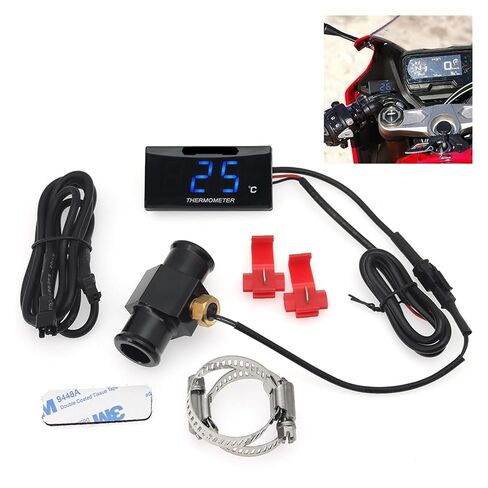 مقياس حرارة رقمي LCD للدراجات النارية، محول درجة حرارة الماء العالمي، ملحقات سباقات الدراجات النارية لـ XMAX250 300 NMAX CB 400 CB500X (حامل أسود) in Kuwait
