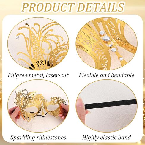 Gold Masquerade Mask For Women Venetian Metal Mask For Masquerade Party Rhinestone Mardi Gras Masks For Adult Party Evening Prom Costume Accessory in Saudi Arabia