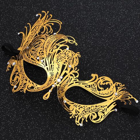 Gold Masquerade Mask For Women Venetian Metal Mask For Masquerade Party Rhinestone Mardi Gras Masks For Adult Party Evening Prom Costume Accessory in Saudi Arabia
