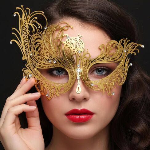 Gold Masquerade Mask For Women Venetian Metal Mask For Masquerade Party Rhinestone Mardi Gras Masks For Adult Party Evening Prom Costume Accessory in Saudi Arabia